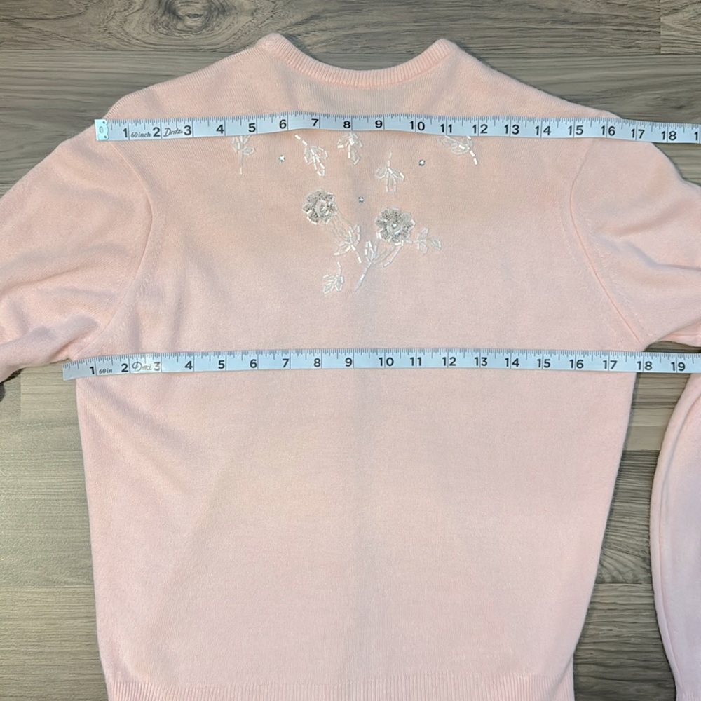 Jane Irwill Vintage Floral Pink Beaded Swarovski Faux Pearl Button Soft Cardigan - Picture 16 of 17